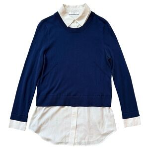 Sandro Layered Cashmere and Silk Navy Sweater